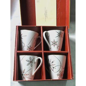 Lenox Merry & Bright Snowflake Mug Set of 4 White/Gold Holiday Gift Elegant